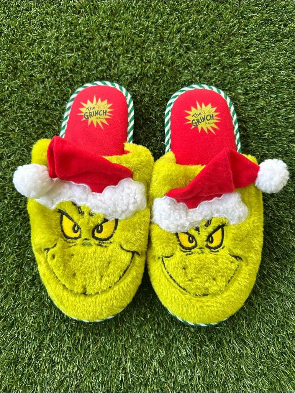Dr. Seuss The Grinch Green Holiday Plush Slippers